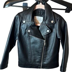 Primark Edgy Chic: Kids' Black Faux Leather Moto Jacket Unisex Size 2-3 years